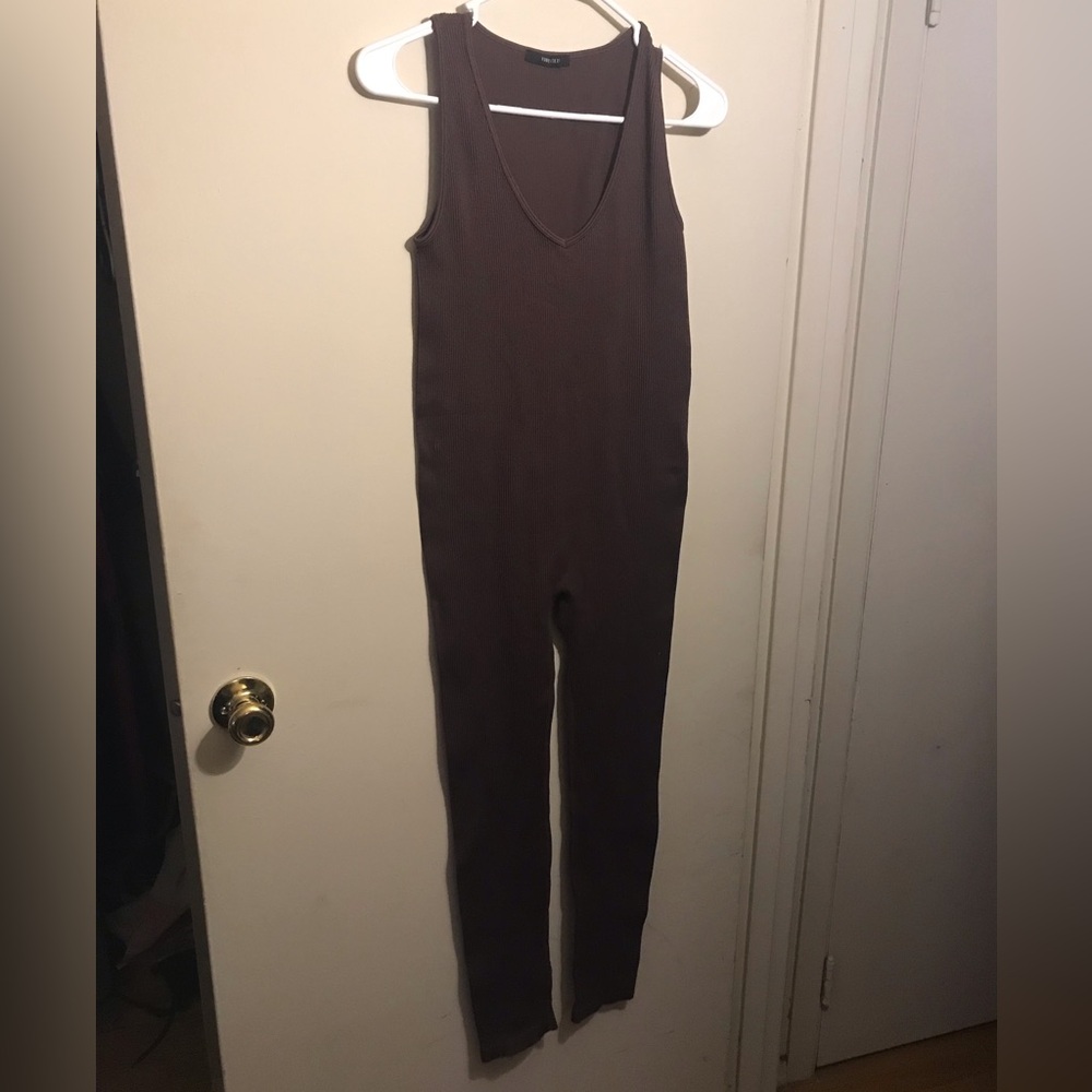 Forever 21 Brown Ribbed Sleeveless Jumpsuit Size Small
